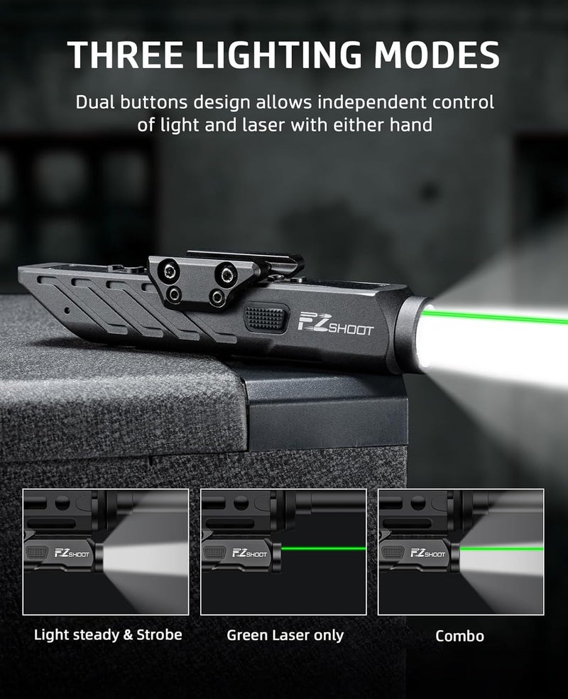 EZshoot 1700 Lumens Tactical Laser Light Combo for Rifle with Magnetic Rechargeable Compatible with Picatinny and M-Rail, Rilfe Flashlight Green Laser Light Combo with Strobe Mode - Image 4